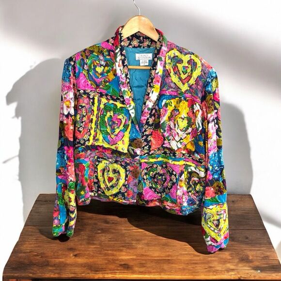 SANDY STARKMAN art to wear textured Colorful Women's Jacket size medium hearts - Picture 1 of 8